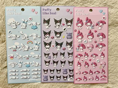 Sanrio Puffy Like Seal Stickers Cinnamoroll My Melody Kuromi H 6 9