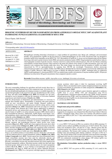 Pdf Biogenic Synthesis Of Silver Nanoparticles From Aspergillus