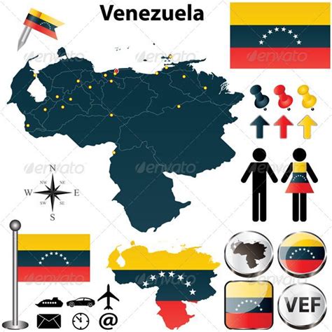 Venezuela Map With Flags And Icons