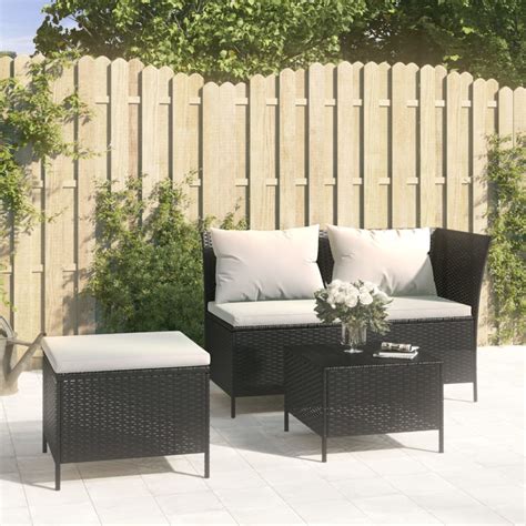 LIU 7848336984372Salon de jardin 3 pcs avec coussins Noir Résine