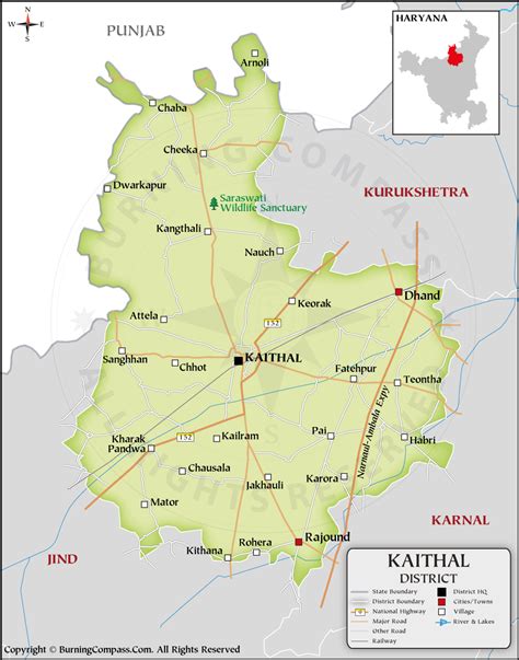 Kaithal District Map, Haryana, India