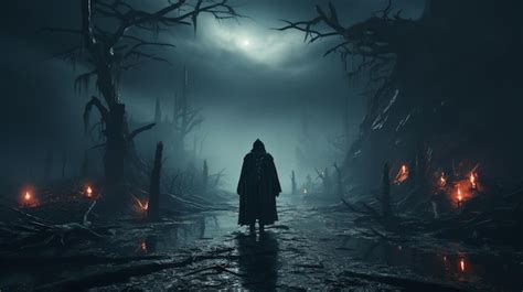 Premium Ai Image Mysterious Dark Forest With A Hood In A Mysterious