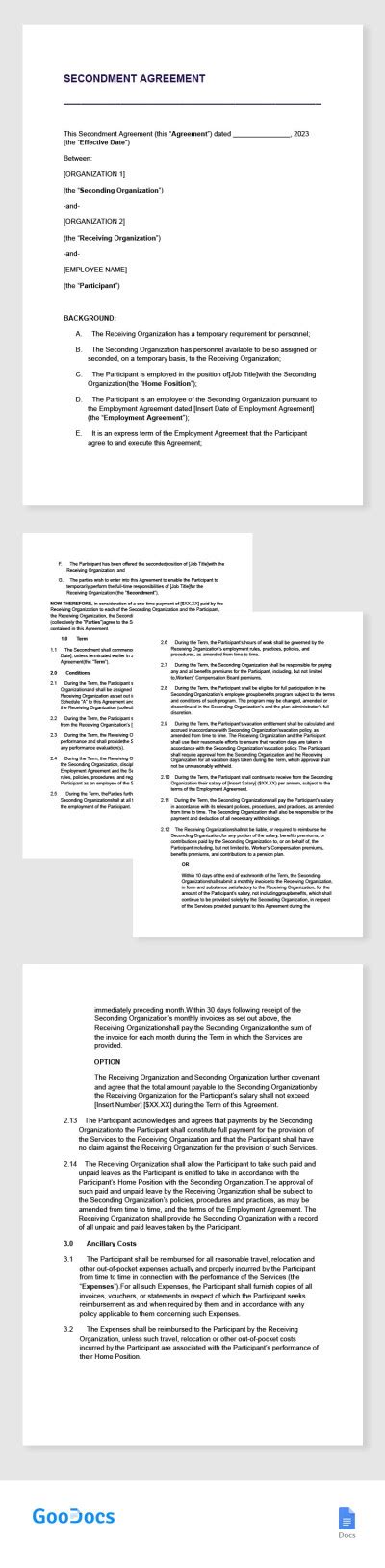 Free Secondment Agreement Template In Google Docs And Microsoft Word