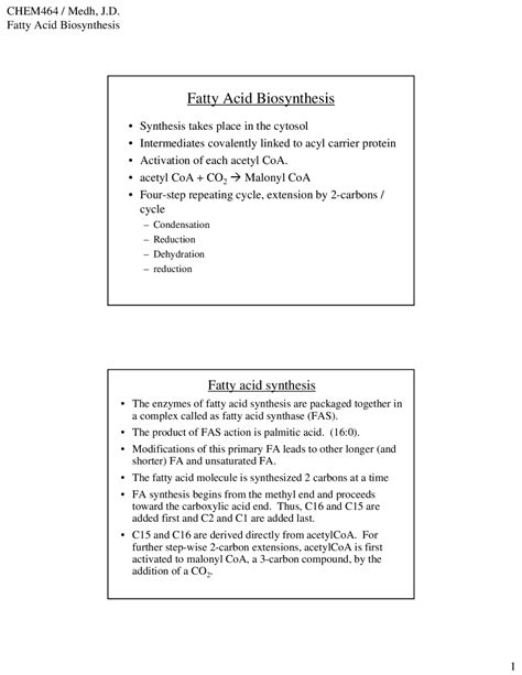 Fatty Acid Biosynthesis | Assignments Biochemistry | Docsity