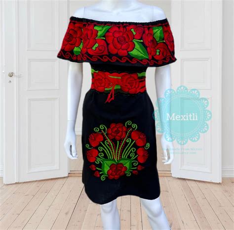 Off The Shoulder Mexican Dress Mexican Embroidered Dress Etsy