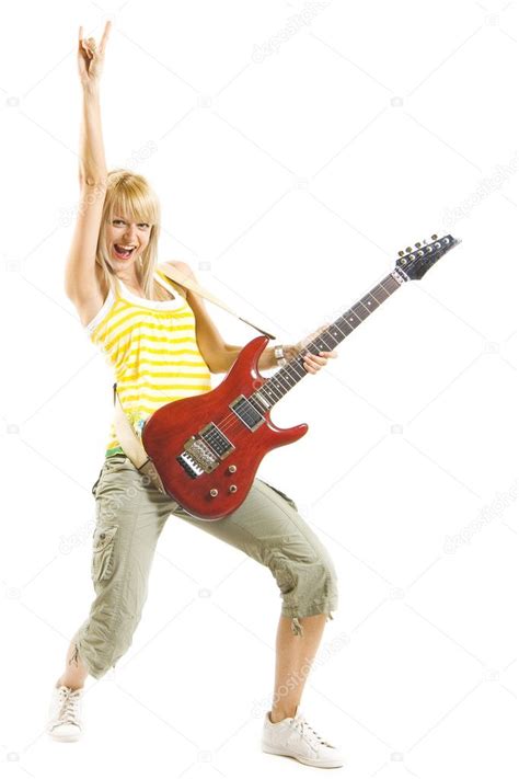 Woman Guitarist With Hand In The Air — Stock Photo © Feedough 2334097