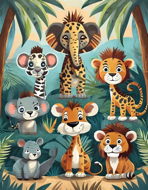 Set of Cartoon Safari Animals Stock Illustration - Illustration of baby ...