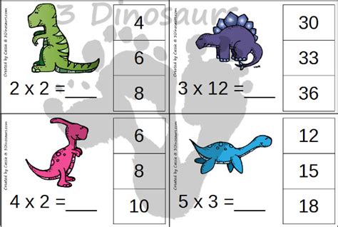 Dinosaur Themed Multiplication Clip Cards 3 Dinosaurs