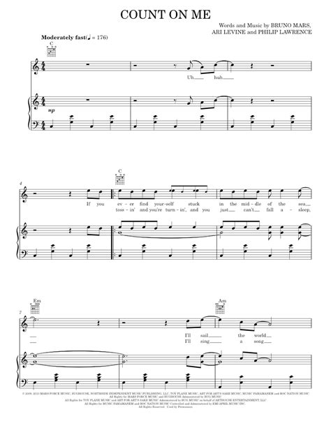 Count On Me Sheet Music For Piano Vocals By Bruno Mars Official