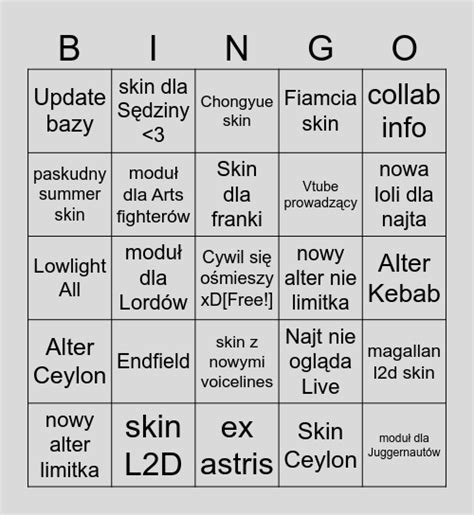 Arknights Bingo Card