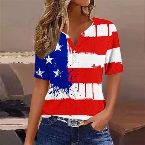 Jsaierl 4th Of July Tops For Women Plus Size Patriotic American Flag