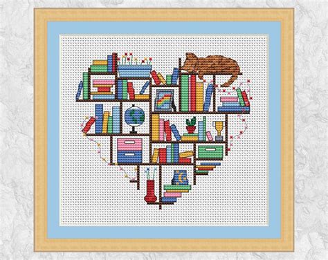 Book Heart Cross Stitch Pattern Cute Modern Pattern For Book Lovers