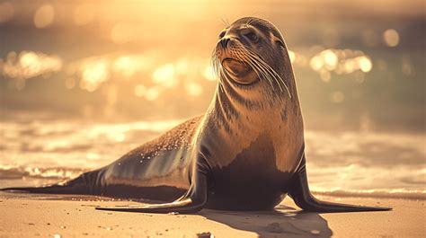 Male Sea Lion Seal Portrait On The Beach Background Sea Patagonia