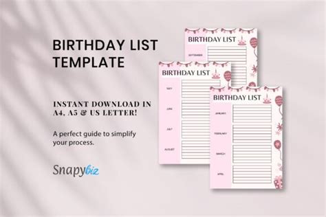 Free Birthday List Template Pdf Graphic By Snapybiz Creative Fabrica