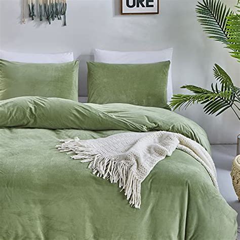 Wellboo Sage Green Velvet Duvet Cover Queen Light Green Fluffy Bedding