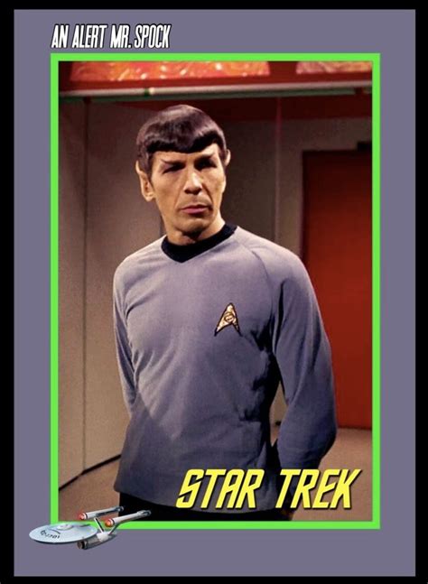 A Star Trek Card With An Image Of Spock In The Background And Text That