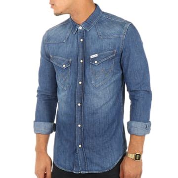 Wrangler Chemise Manche Longues Western Bleu Denim