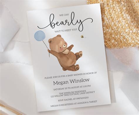 Bear Baby Shower Invitation Boy Baby Shower Invites Bear With Balloon