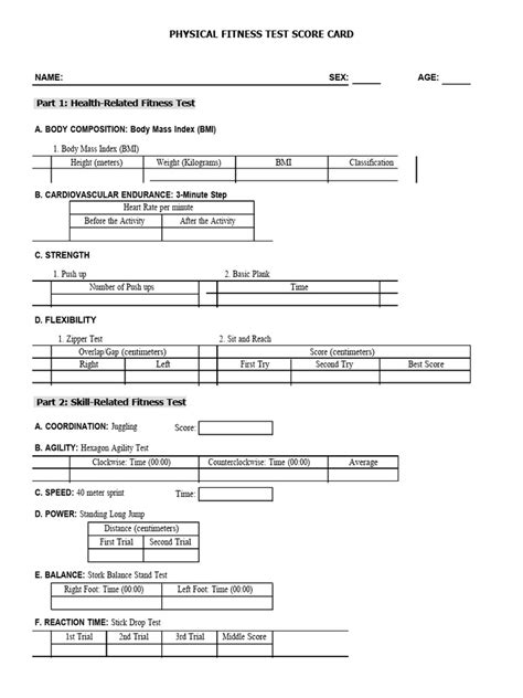 Deped Pft Score Card Pdf Free Pdf Body Mass Index Physical Exercise