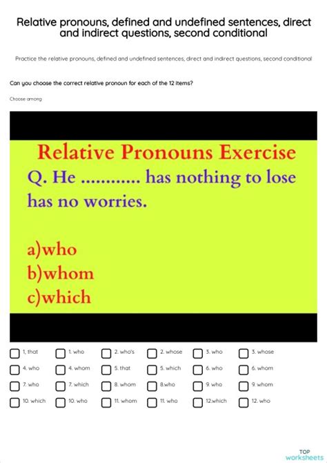 Relative Pronouns Defined And Undefined Sentences Direct And Indirect Questions Second