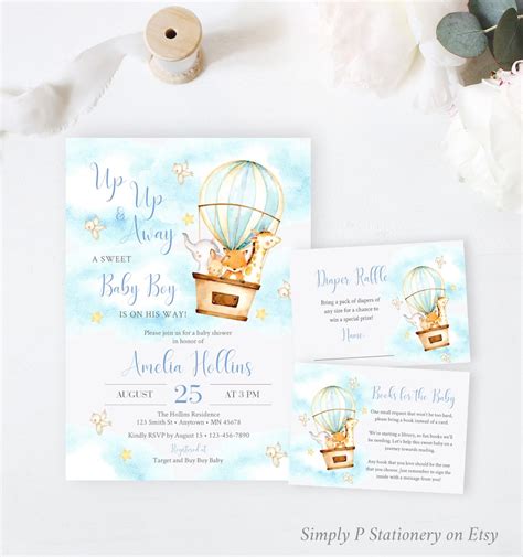 Hot Air Balloon Editable Baby Shower Bundle Invitation Book Etsy