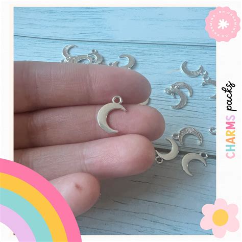 12 Silver Moon Charms Silver Moon Pendants Mini Moon Charms Uk