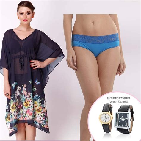 Chic Digital Printed Kaftan With Lacy Polymide Bikini In Blue Online Lingerie Shopping Clovia