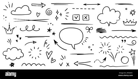 sketch underline emphasis arrow shape set hand drawn brush stroke