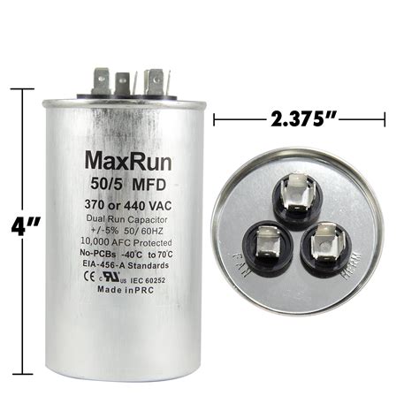 Snapklik MAXRUN 50 5 MFD Uf 370 Or 440 Volt VAC Round Dual Run