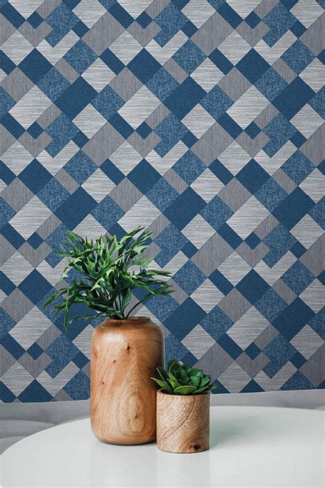 Shop Geometric Icons Wallpaper in Blue & Grey | Burke Decor