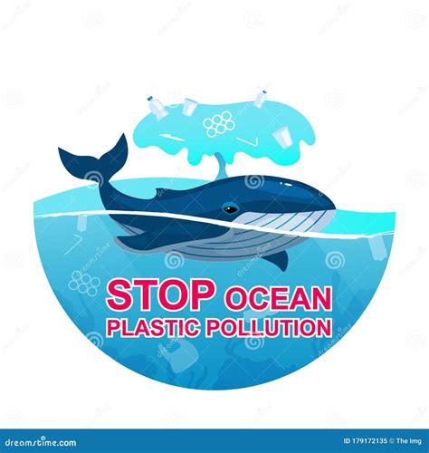 Stop Plastic Pollution In Ocean Flat Concept Icon Stock Vector