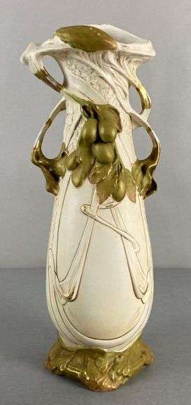 Royal Dux Art Nouveau Budding Olives Porcelain Amphora Vase Matthew