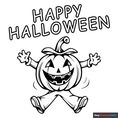 Pumpkin Man Happy Halloween Card Coloring Page Easy Drawing Guides