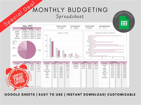 Digital Budget Planner, Google Sheets Budget Spreadsheet, Monthly ...