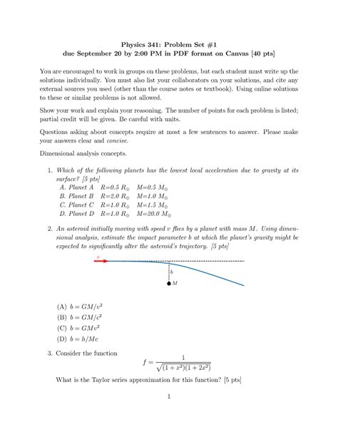 PS01 dimensional analysis - Physics 341: Problem Set # due September 20