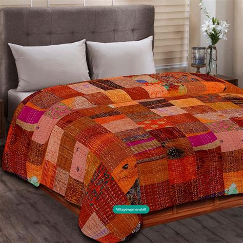 Indian Kantha Patchwork Silk Bedspread Quilts Bedding - Etsy