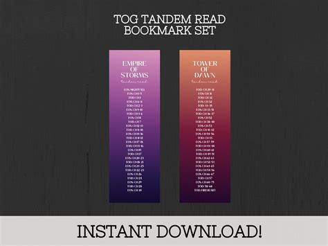 Digital Download Tog Throne Of Glass Tandem Read Printable Bookmarks Set Of 2 Empire Of Storms