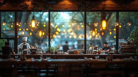 Premium Photo | Realistic photo blurred restaurant background with some ...