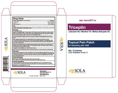 Triceptin Lidocaine Menthol Methyl Salicylate Patch