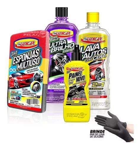 Kit Lava Carros Shampoo Cera Limpa Pneus Limpa Painel Luxcar