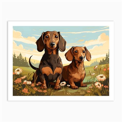 Dachshund Dogs In The Countryside Art Print By Lozzerly Fy