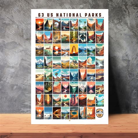 National Park Poster, 63 US National Parks Checklist, National Park