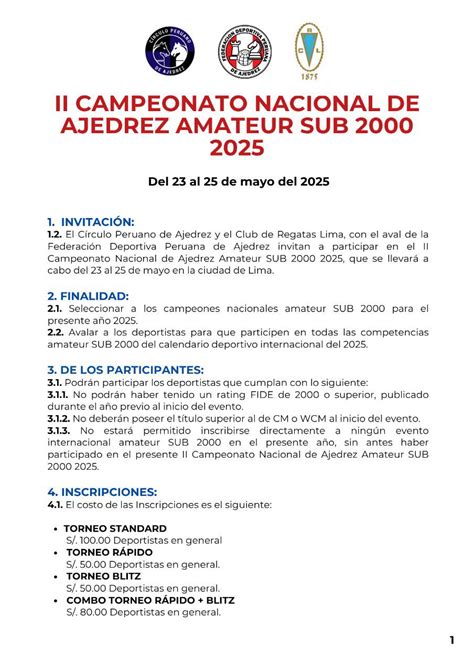 Ii Campeonato Nacional De Ajedrez Amateur Sub Gesti N Federaci N Deportiva Peruana