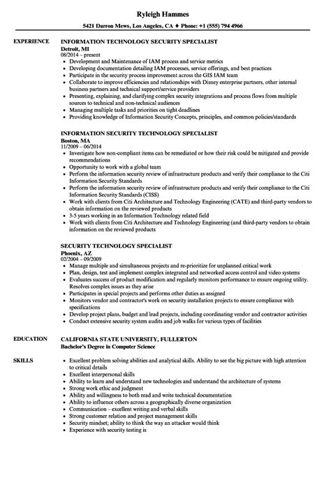 Security Technology Specialist Resume Samples Velvet Jobs