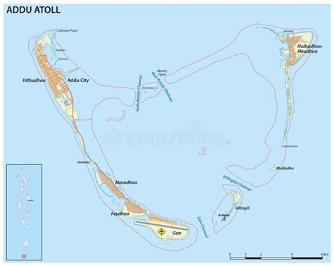 Detailed Map Of Addu Atoll Maldives Stock Illustration Illustration