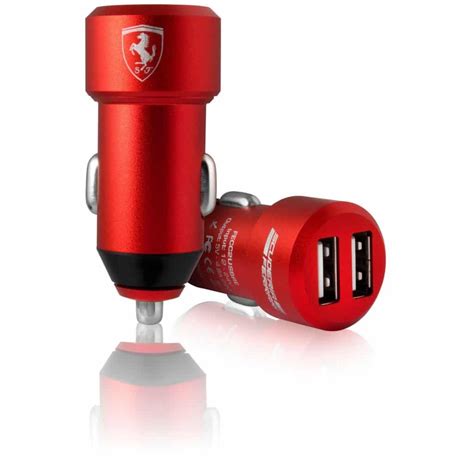 Ferrari Car Charger With Dual Usb Ports Red White Mobile