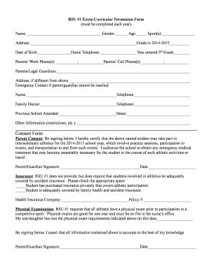 Fillable Online RSU 1 Extra Curricular Permission Form Fax Email Print