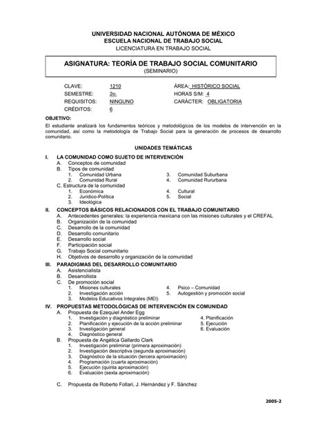 Trabajo Social Comunitario Escuela Nacional De Trabajo Social