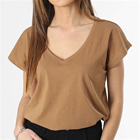 Only Tee Shirt Col V Femme Winnie Marron LaBoutiqueOfficielle