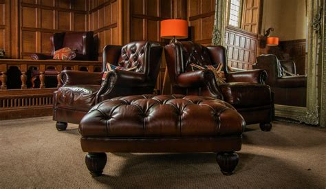 F Pair Of Tetrad Oskar Cigar Brown Leather Chesterfield Wingback